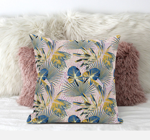 18 Blue Gold Tropical Suede Throw Pillow