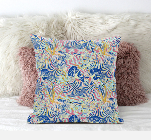 18 Blue Pink Tropical Suede Throw Pillow