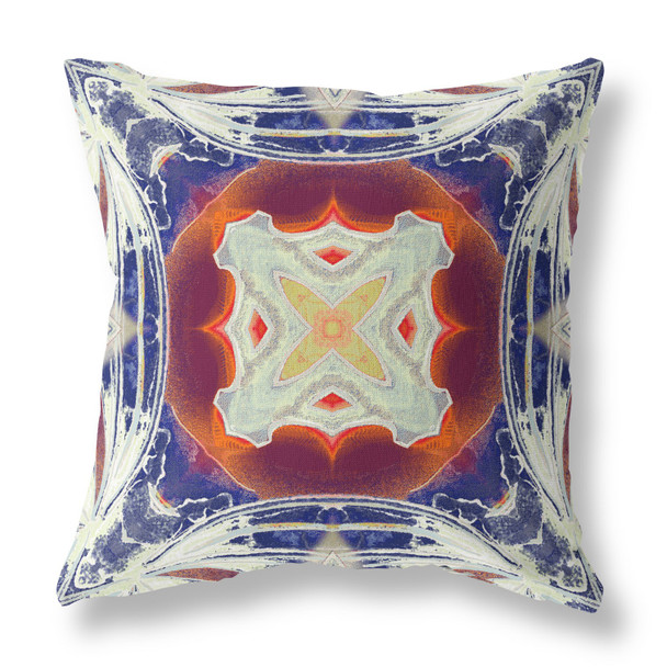 26 Indigo White Geo Tribal Indoor Outdoor Throw Pillow