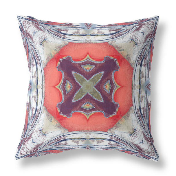 16 Gray Peach Geo Tribal Indoor Outdoor Throw Pillow