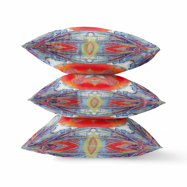 18 Blue Orange Geo Tribal Indoor Outdoor Throw Pillow