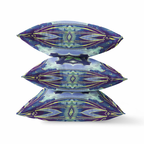 20 Blue Green Geo Tribal Indoor Outdoor Throw Pillow