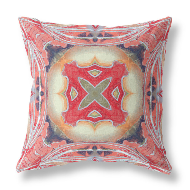 16 Peach Red Geo Tribal Indoor Outdoor Throw Pillow