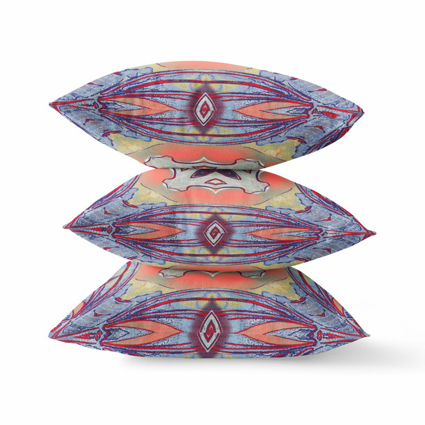 18 Purple Orange Geo Tribal Indoor Outdoor Throw Pillow