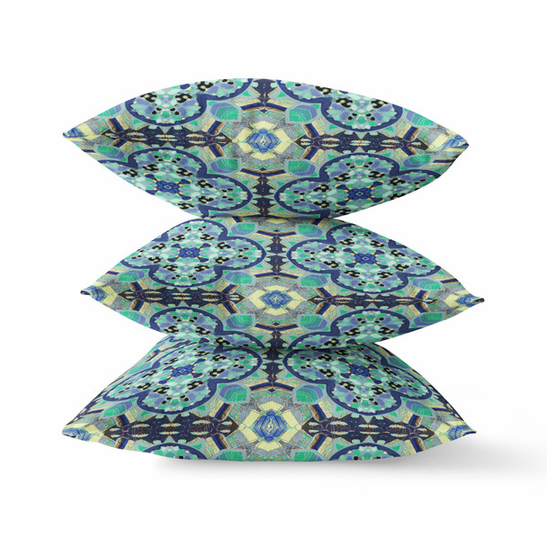 16" Aqua Indigo Cloverleaf Indoor Outdoor Throw Pillow