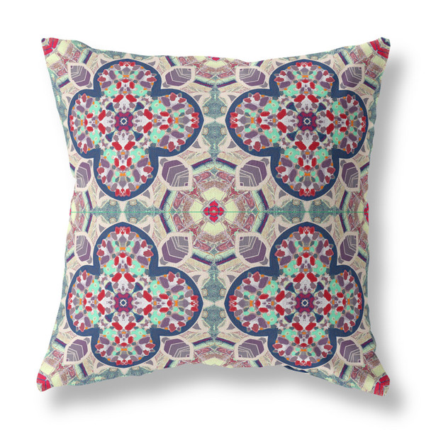 20" Mauve Blue Cloverleaf Indoor Outdoor Throw Pillow