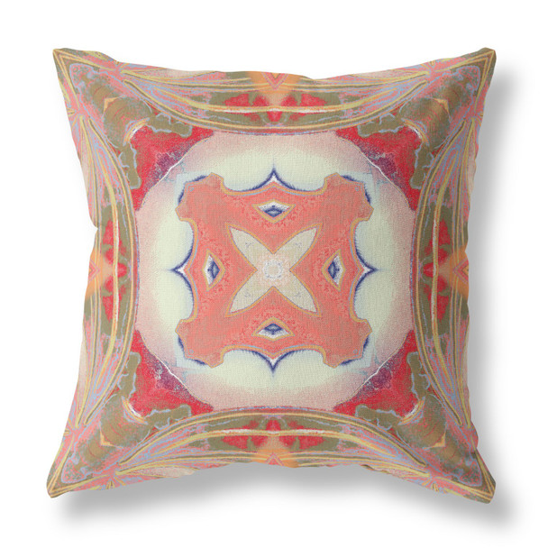 16 Peach Green Geo Tribal Suede Throw Pillow