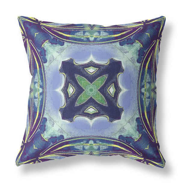 16 Blue Green Geo Tribal Suede Throw Pillow