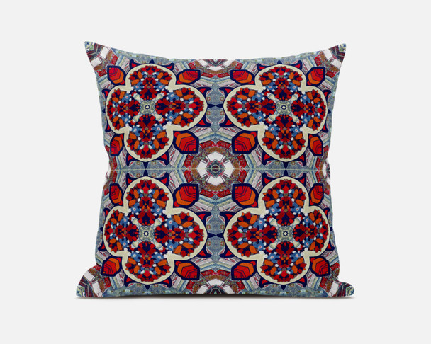 16" Red Blue Cloverleaf Boho Suede Throw Pillow