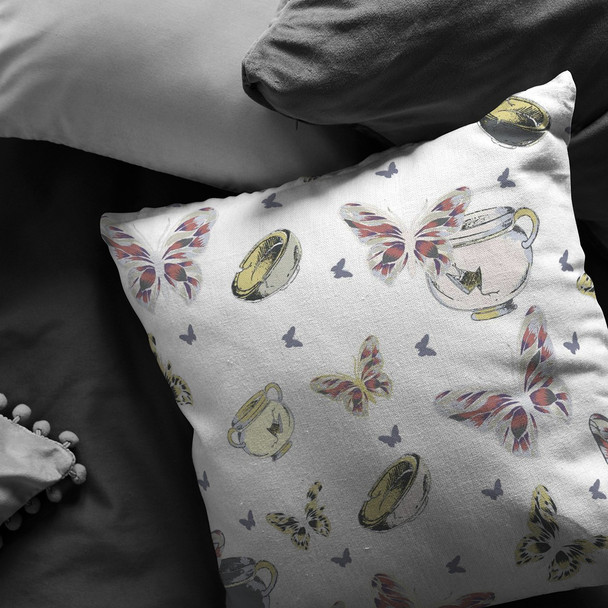 20" White Butterflies Indoor Outdoor Throw Pillow