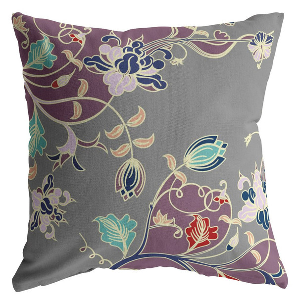 28" Purple Gray Garden Indoor Outdoor Throw Pillow