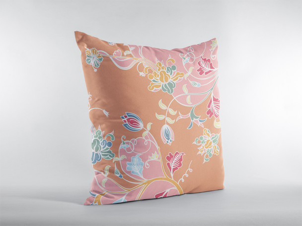 20" Pink Orange Garden Indoor Outdoor Throw Pillow