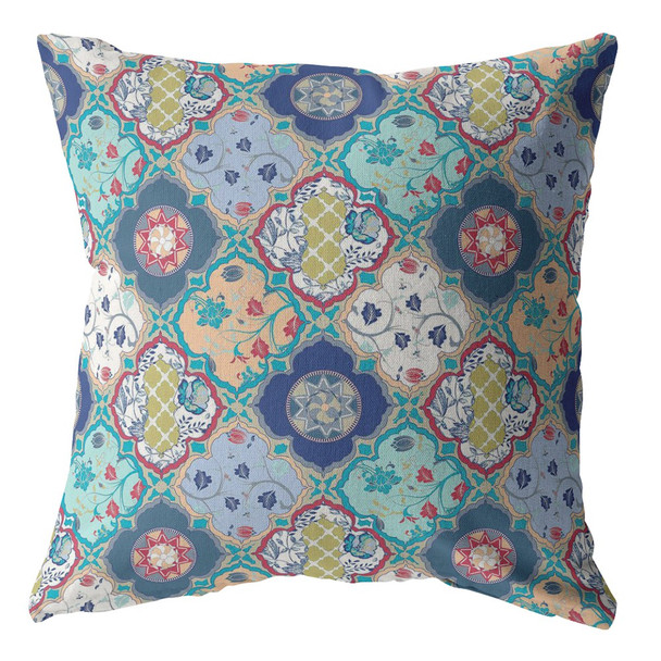 16 Blue Peach Trellis Indoor Outdoor Throw Pillow