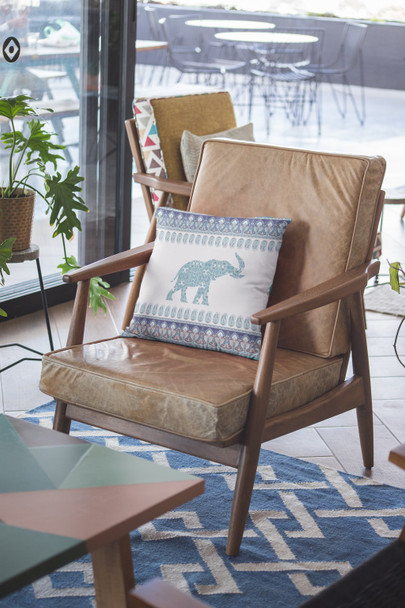 20 Teal Ornate Elephant Indoor Outdoor Throw Pillow