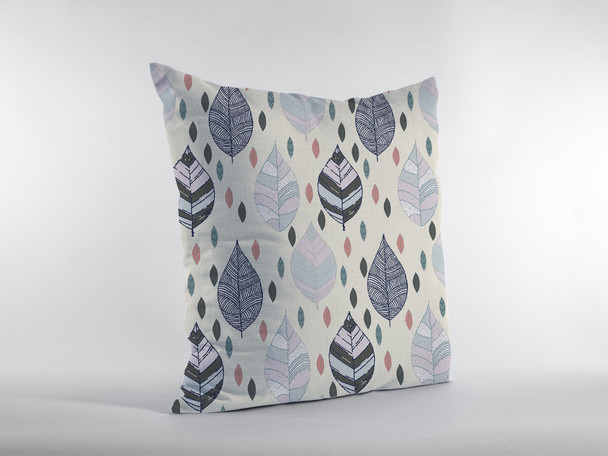 18 Cream Gray Leaves Indoor Outdoor Throw Pillow