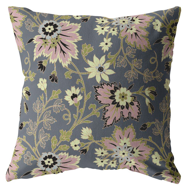 16 Gray Pink Jacobean Indoor Outdoor Throw Pillow