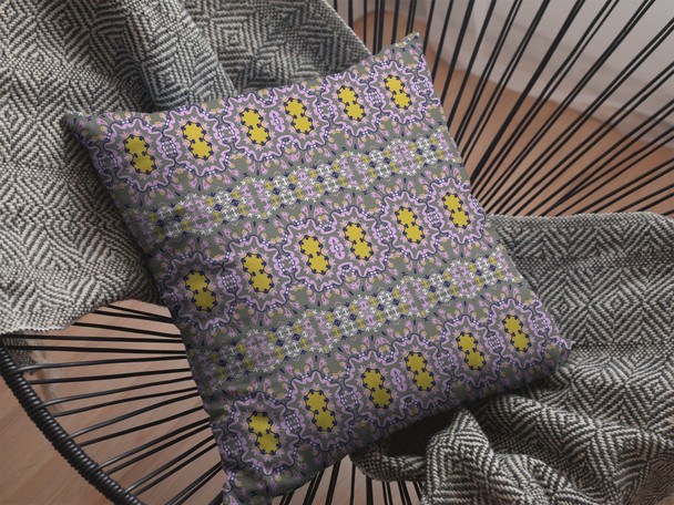 26 Purple Yellow Geofloral Indoor Outdoor Throw Pillow