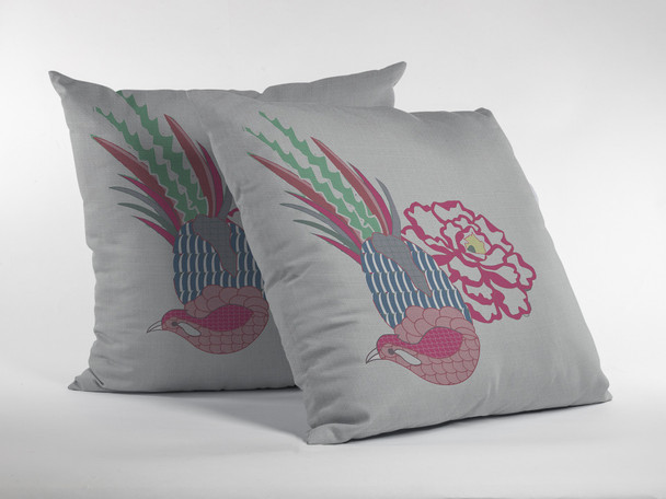 28 Pink White Peacock Indoor Outdoor Throw Pillow