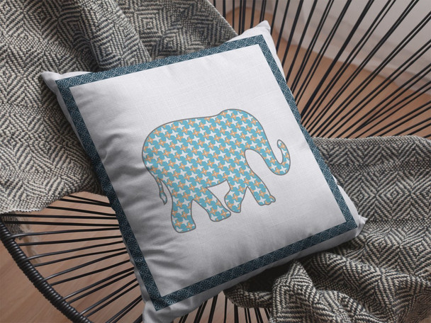 26 Blue White Elephant Indoor Outdoor Throw Pillow