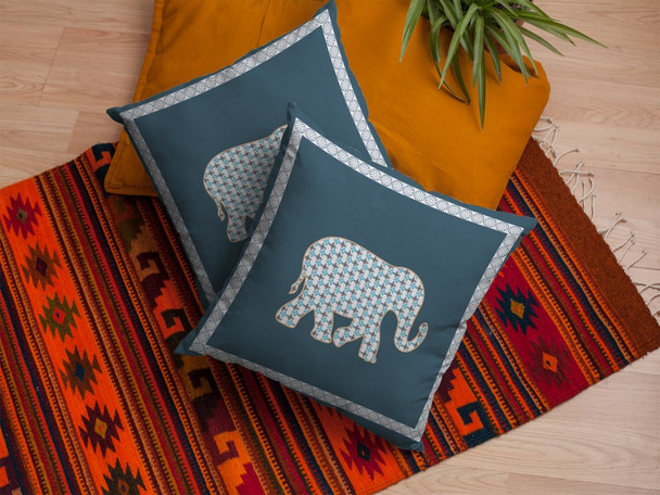 28 Spruce Blue Elephant Indoor Outdoor Throw Pillow