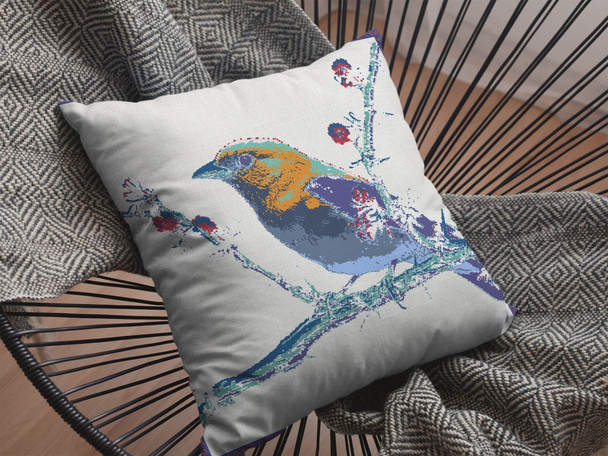 16 Blue White Robin Indoor Outdoor Throw Pillow