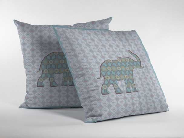 26" Blue Elephant Indoor Outdoor Throw Pillow