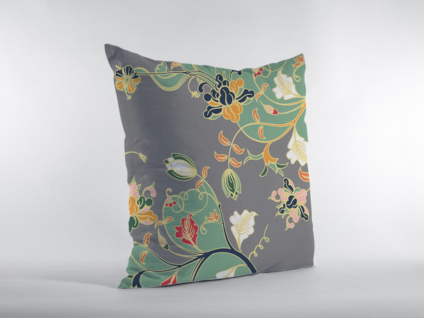 26" Green Gray Garden Indoor Outdoor Zippered Throw Pillow