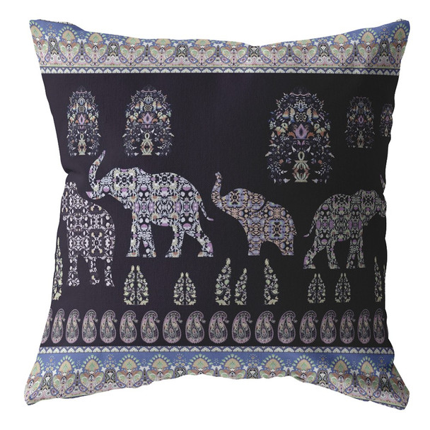 16 Purple Ornate Elephant Indoor Outdoor Zippered Throw Pillow