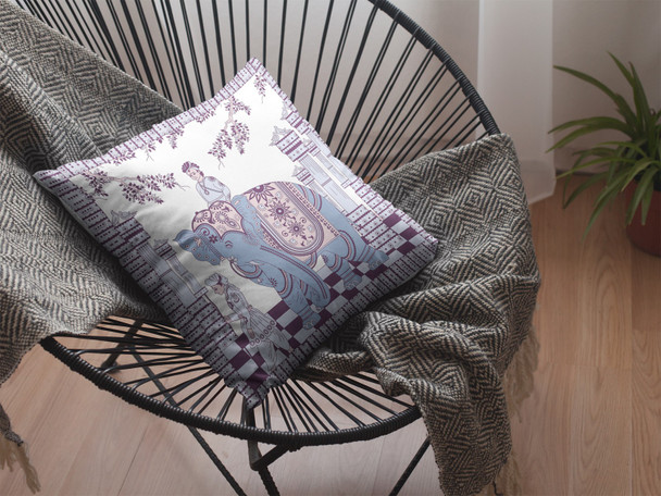 18 Blue Purple Ornate Elephant Indoor Outdoor Zippered Throw Pillow