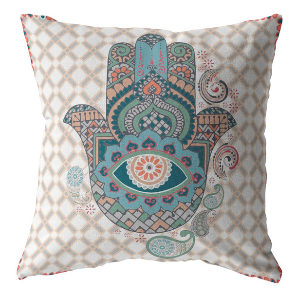 20 Blue Gray Hamsa Indoor Outdoor Zippered Throw Pillow