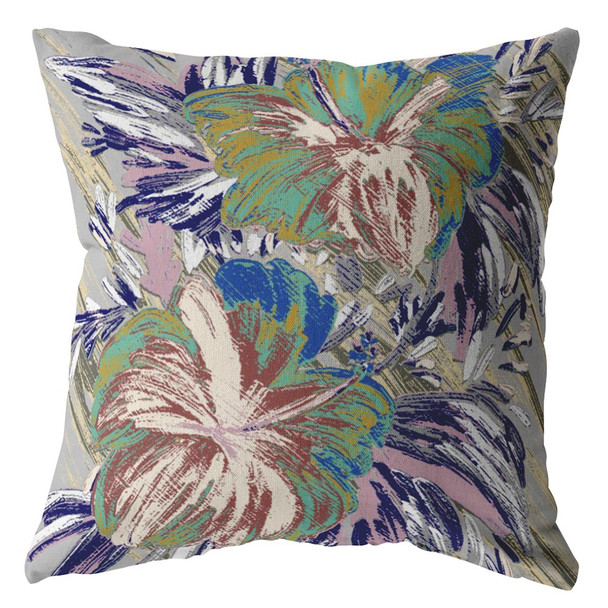 20 Lilac Green Hibiscus Indoor Outdoor Zippered Throw Pillow