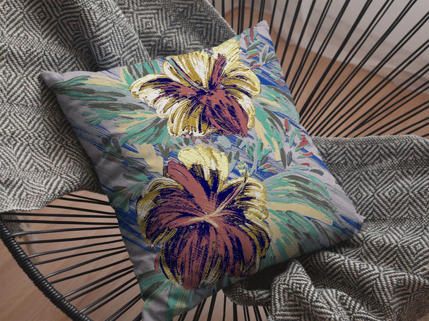 26 Terracotta Hibiscus Indoor Outdoor Zippered Throw Pillow