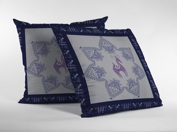 20 Gray Purple Horse Indoor Outdoor Zippered Throw Pillow