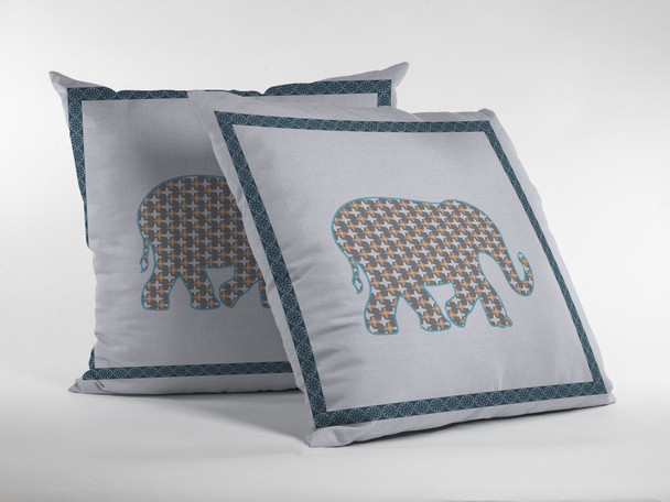 26 Gold White Elephant Indoor Outdoor Zippered Throw Pillow