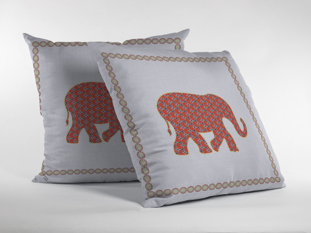 20 Orange White Elephant Indoor Outdoor Zippered Throw Pillow