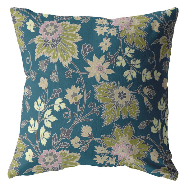 20 Teal Green Jacobean Suede Throw Pillow