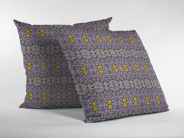 16 Purple Yellow Geofloral Suede Throw Pillow