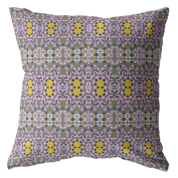 20 Purple Yellow Geofloral Suede Throw Pillow