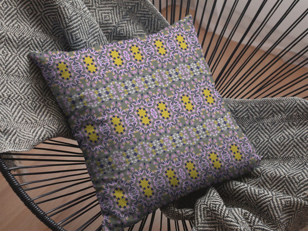 20 Purple Yellow Geofloral Suede Throw Pillow
