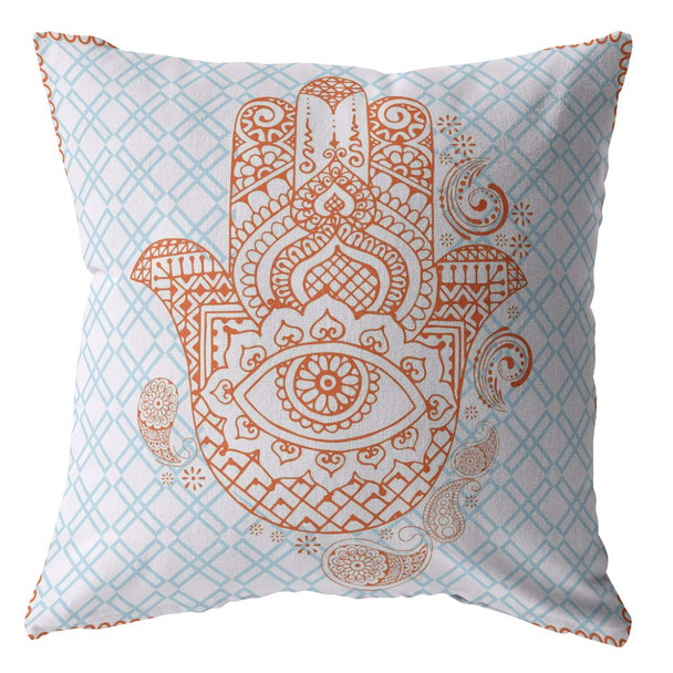 16 Blue Orange Hamsa Boho Suede Throw Pillow