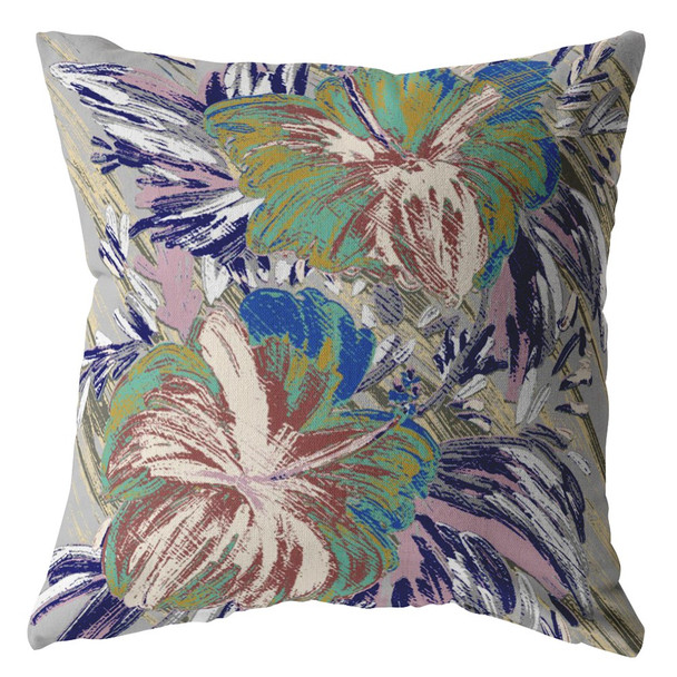 18 Lilac Green Hibiscus Suede Decorative Throw Pillow