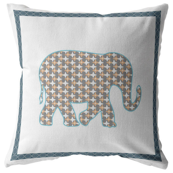 18 Gold White Elephant Boho Suede Throw Pillow