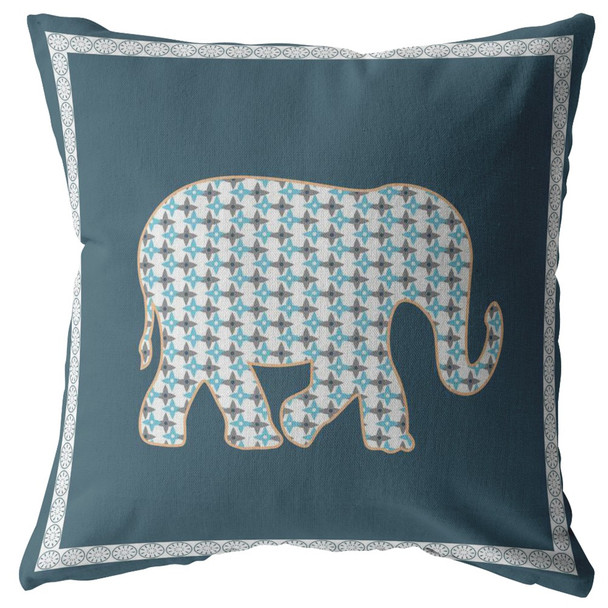 16 Spruce Blue Elephant Boho Suede Throw Pillow