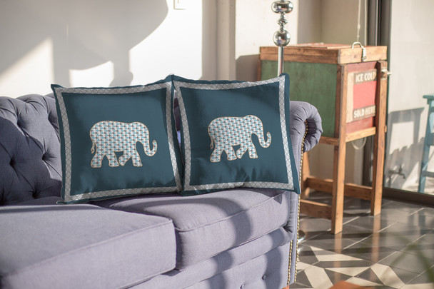 16 Spruce Blue Elephant Boho Suede Throw Pillow