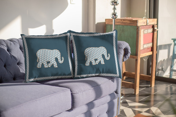 18 Spruce Blue Elephant Boho Suede Throw Pillow