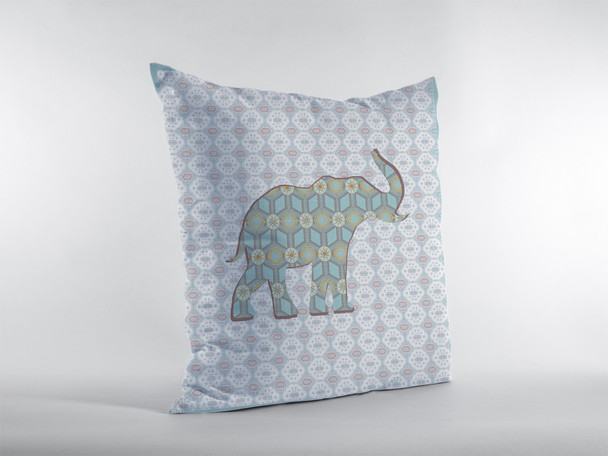 16" Blue Elephant Decorative Suede Throw Pillow