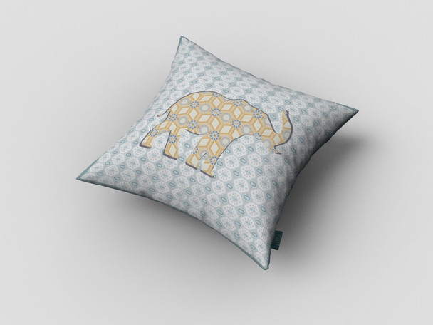 20" Blue Yellow Elephant Decorative Suede Throw Pillow