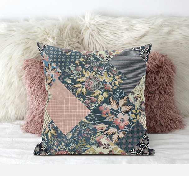 16" Green Peach Floral Zippered Suede Throw Pillow