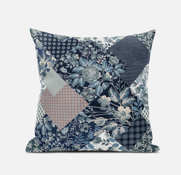 20" Deep Blue Gray Floral Zippered Suede Throw Pillow