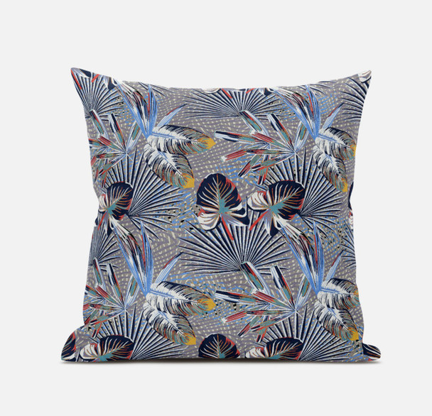 18 Indigo Gray Tropical Zippered Suede Throw Pillow